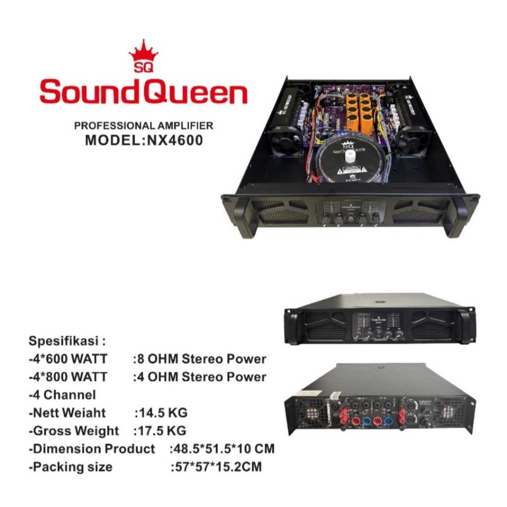 Power Amplifier Soundqueen NX4600 4x600 Watt 4 Chanel Original 4Ch NX 4600 Panel 2U NX-4600 4Channel