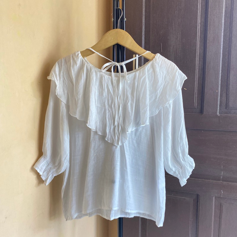 Blouse Sailor putih white wanita korean style serut baju atasan top murah cantik