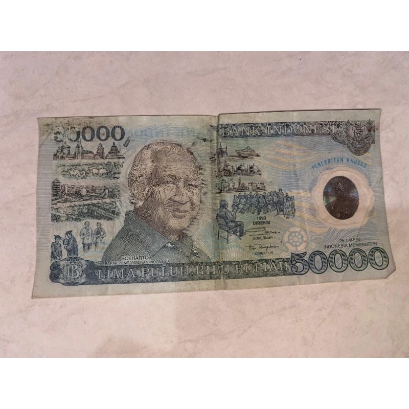 Uang jadul 50000 soeharto tahun 1993 ASLI 100%