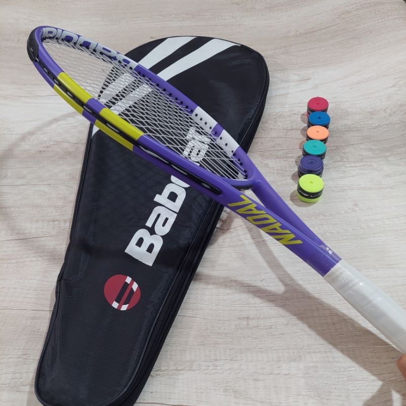 raket tenis lapangan purple import siap smash tas + grip