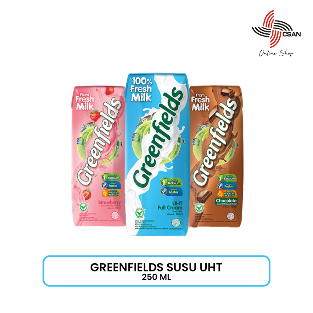 

Susu UHT Greenfields 250 ml - Coklat, Stroberi, Full Cream