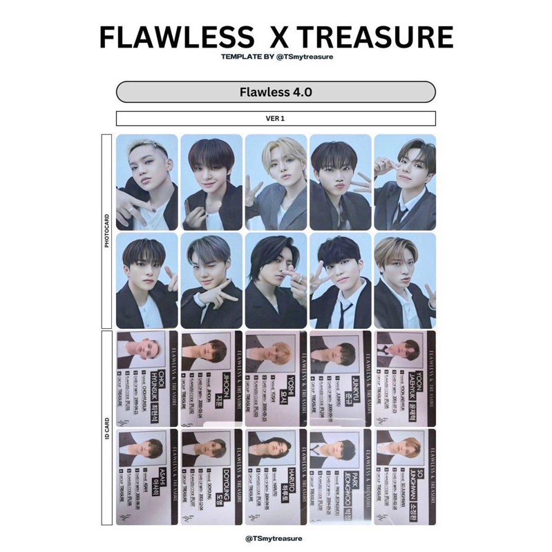 (READY STOCK) TREASURE FLAWLESS 1.0 3.0 4.0 (PC + ID SET) (PC + KEYRING SET) OFFICIAL hyunsuk jihoon