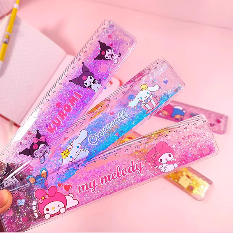 

Penggaris Ruler Stationery Quicksand Glitter Water /Penggaris Air Sanrio Cinamoroll, Kuromi, Melody, Twin Star, Pompompurin, Kitty