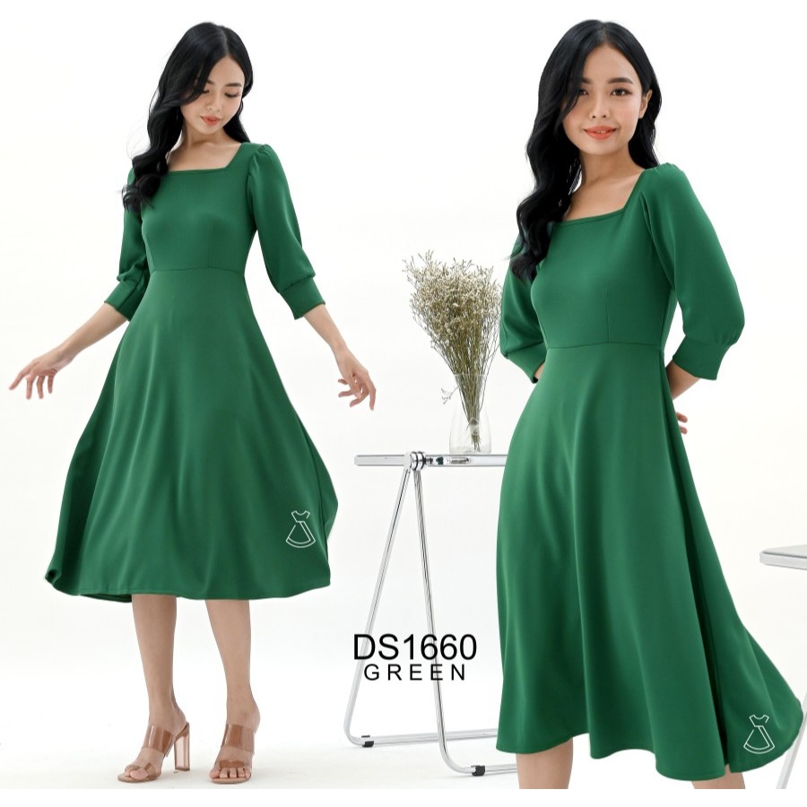 SEOLA - DS1660 - Dress Midi Scuba Dress Pesta Wanita Flare