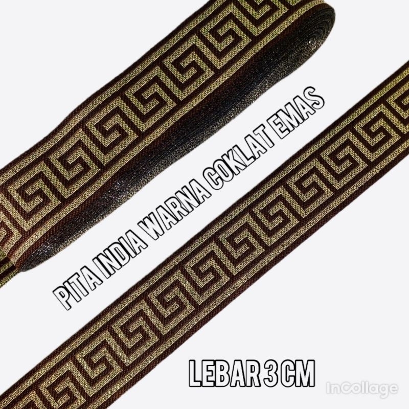 PER METER PITA INDIA WARNA COKLAT EMAS LEBAR 3CM