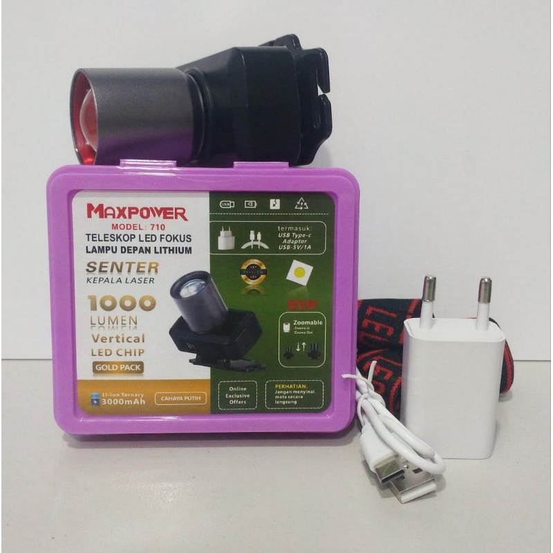 Senter kepala laser Maxpower Mx-710 LED 1000Lumens Super zoom