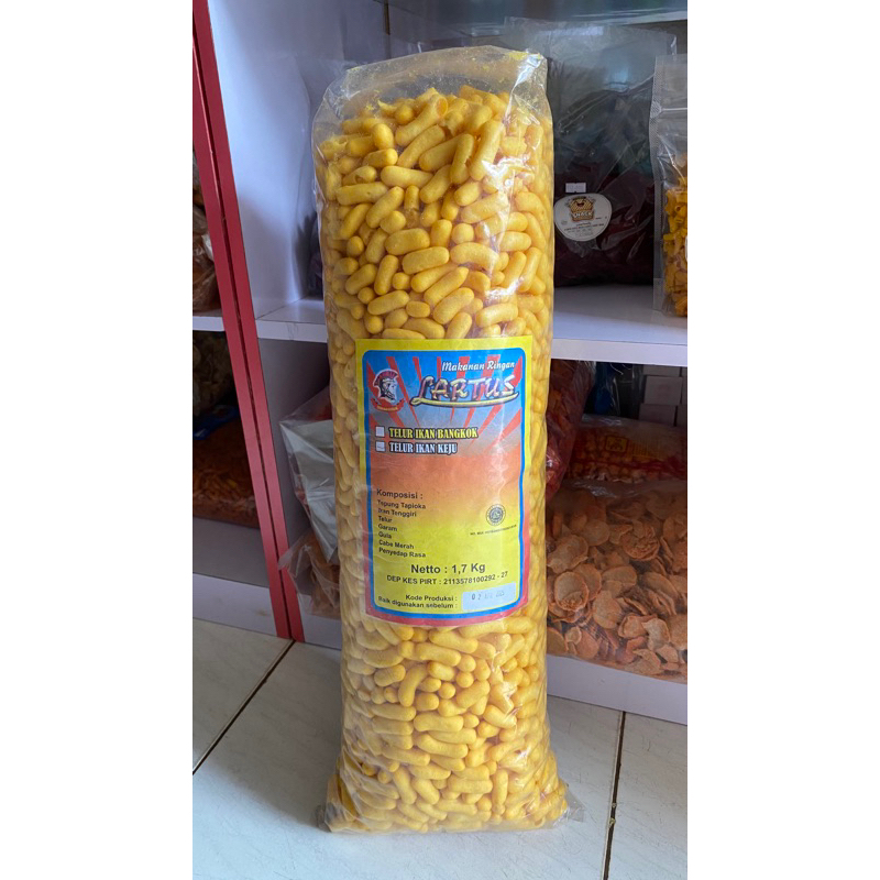 

Kerupuk telur Ikan Lartus Original, Keju dan Bumbu bangkok pedas Ready 1Kg dan 1 Bal (1,7kg)