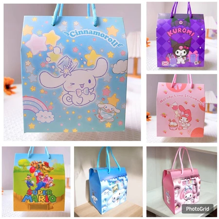 

Paper Bag/Goodie Bag/Souvenir Bag/Hampers Ulang Tahun Anak Sanrio Cinnamoroll Kuromi Melody Mario Bross Christmas • Cciyl.Wear •