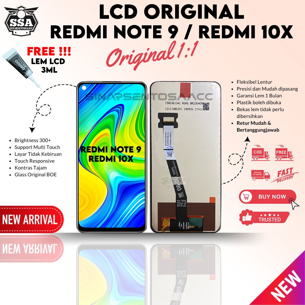 LCD Touchscreen FULLSET ORIGINAL Redmi Note 9 Redmi 10x Note9 Redmi10x FULL SET HP ORI Murah Garansi