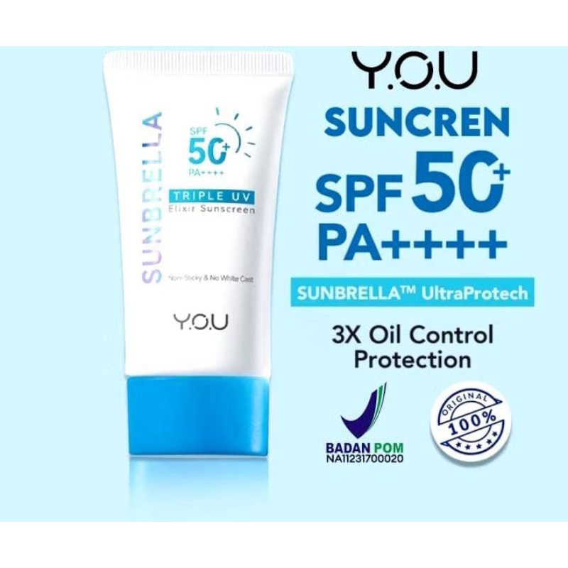 (COD) Sunscreen Y.O.U SPF 50 PA++++ Triple UV  3x oil control Protektion |No-Sticky & No White Cast
