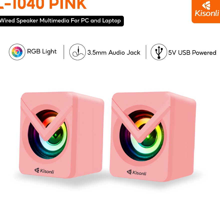 FG2 KISONLI Gaming Speaker KomputerLaptop L14 LED RGB Lht With Switch Volume Control  Pink