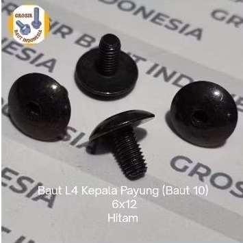 (5pcs) Baut kunci L4 Kepala Payung ( baut 10) panjang 1.2cm M6x12 Hitam
