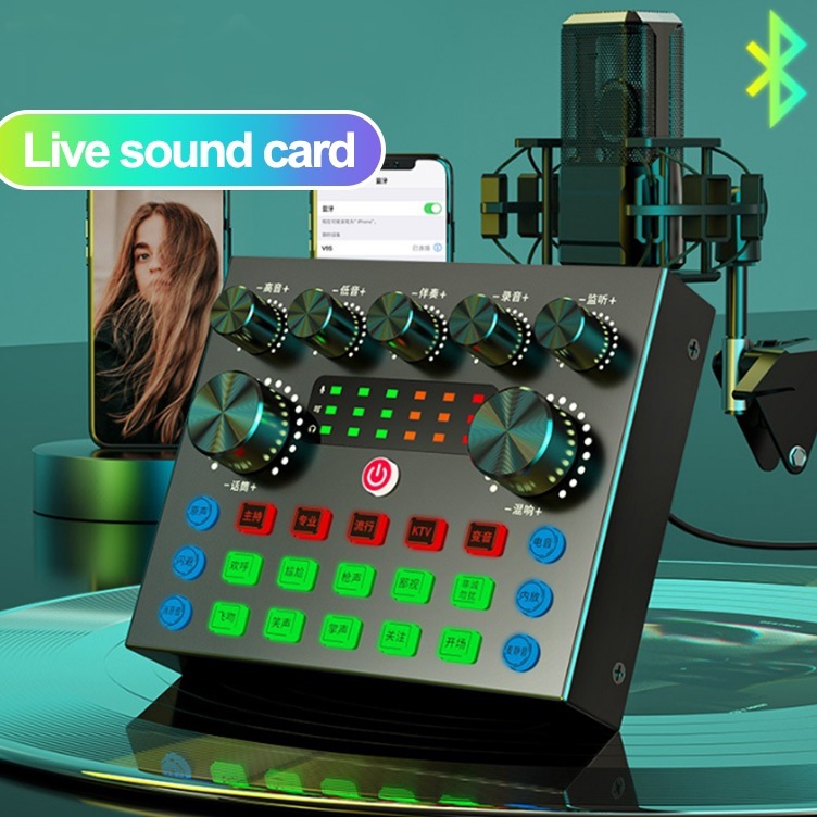 Best Stock SOUNDCARD FULL SET MIC V8S SOUND CARD LIVE SINGING EQUIPMENT AUDIO MIXER STREAMING BLUETO