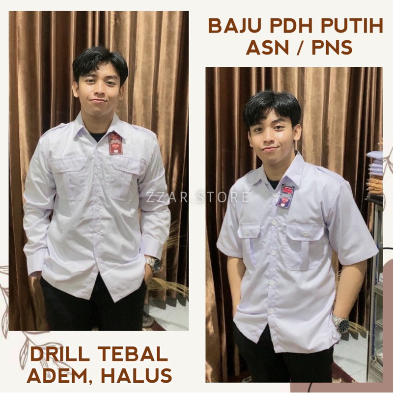BAJU PDH PRIA PNS / ASN LENGAN PANJANG PENDEK PUTIH DRILL TEBAL HALUS NAGATA PREMIUM