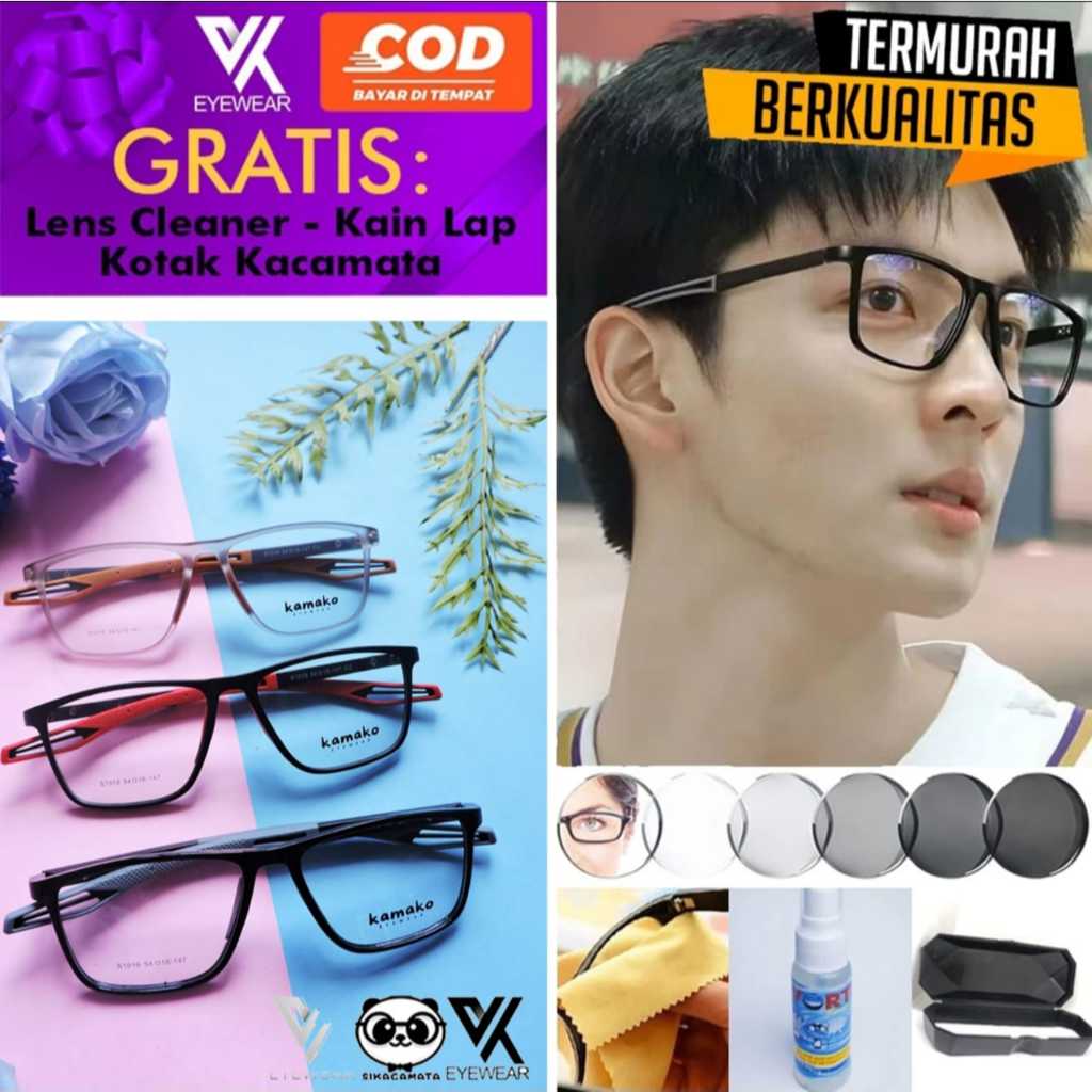 Kacamata PHOTOCROMIC KMK-1019 ori Lensa optik CR MC Sunglass Blueray Bluecromic Minus & Plus Korea F