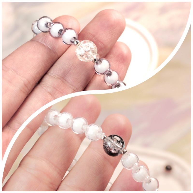 12PCS GELANG CANTIK GELANG MANIK KARET MOTE BENING KOREA LIONTIN BATU PECAH GELANG BENING AESTHETIC