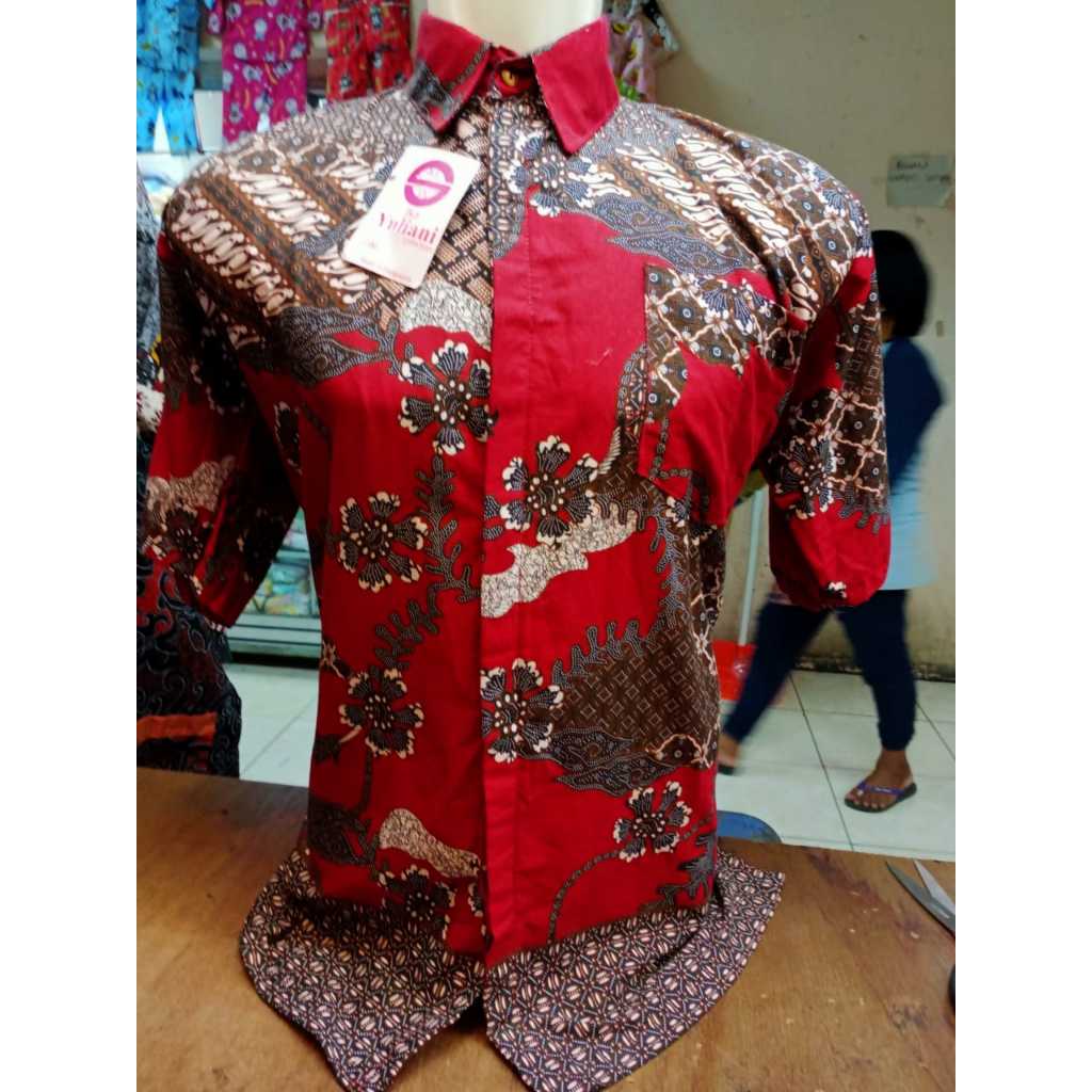 HEM BATIK PRIA OVER SIZE KEMEJA JUMBO BATIK MERAH SIZE JUMBO LD 140 LD 150 LD 160 (Pree Order)