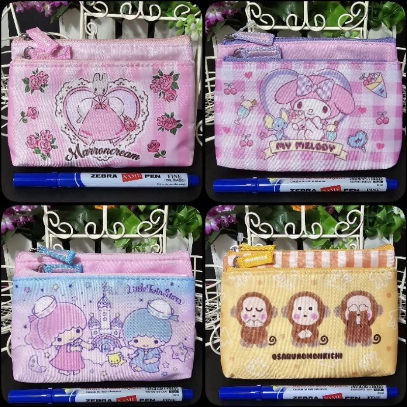 Coin Pouch Double Zipper / Dompet Koin Serbaguna Sanrio Karakter My Melody, Little Twin Stars, Marro