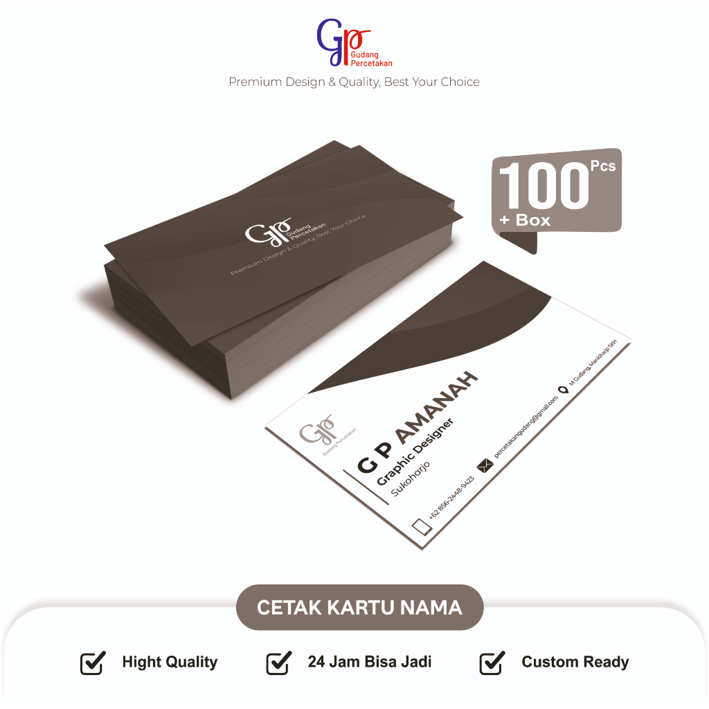 

Cetak 2 SISI Mono / GrayScale !!! Cetak Kartu Nama Isi 100 + Box / Name Card (Per box isi 100)