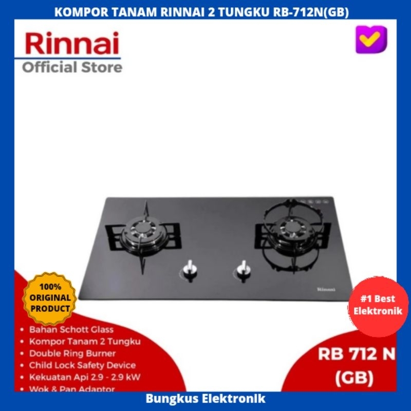 KOMPOR TANAM RINNAI 2 TUNGKU RB-712N(GB) KOMPOR TANAM RINNAI 2TUNGKU