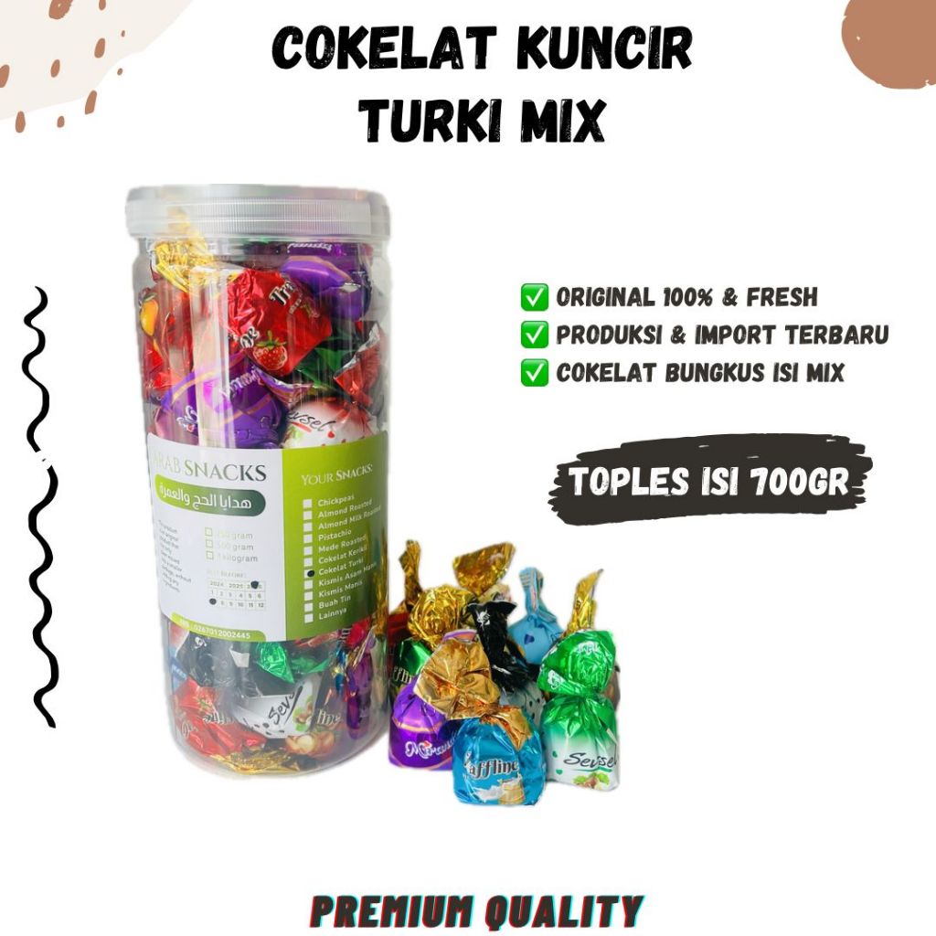 

COKLAT KUNCIR TURKI 700gr MIX Cokelat Turkey Chocolate Kemasan Turkiy Hadiah Cemilan Arab campur