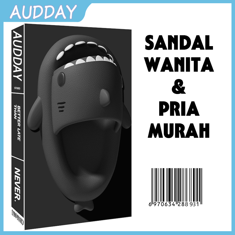 Sandal Hiu Pria Murah Kekinian Empuk Karet 2024 Keren Sandal Slop Cowok Terbaru Hiu Jelly Distro
