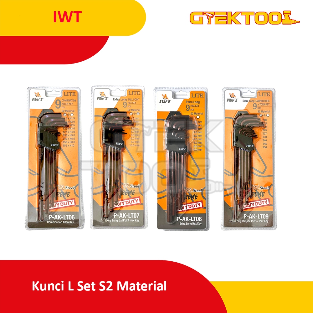IWT Kunci L Set Panjang 9 Pcs Extra Long JAPAN S2 Matrial HEX-HEX HEX-BALL TORX-TORX TORX-HEX