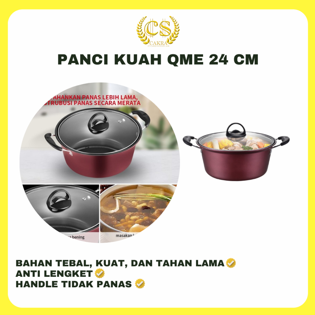 PANCI KUAH QME 24 CM TUTUP KACA ANTI LENGKET