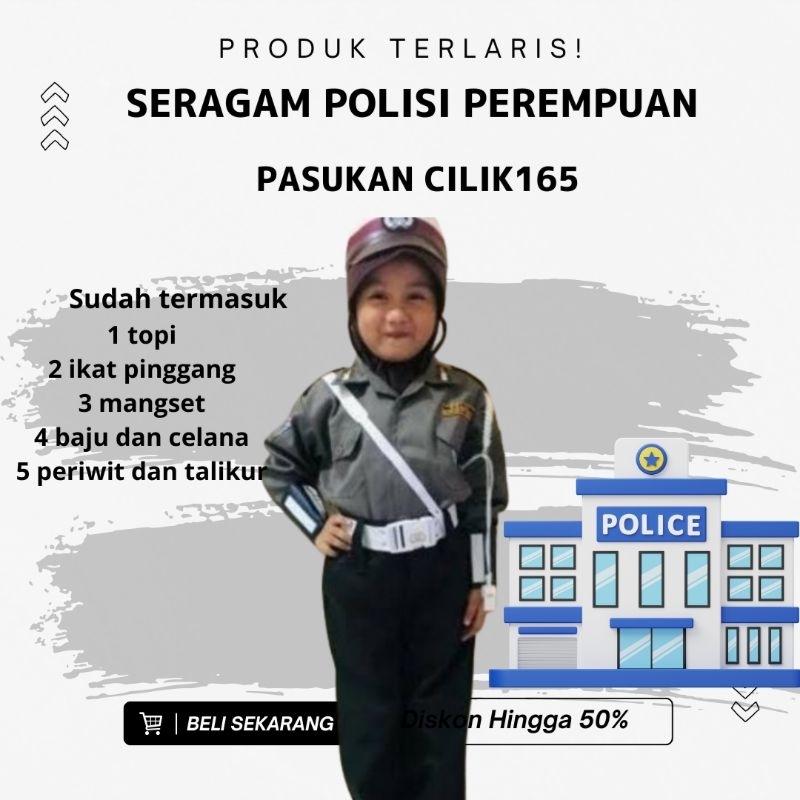 Baju Profesi Polisi Anak Putri/Kostum Seragam polwan / polisi cewek u/anak paud,tk,sd