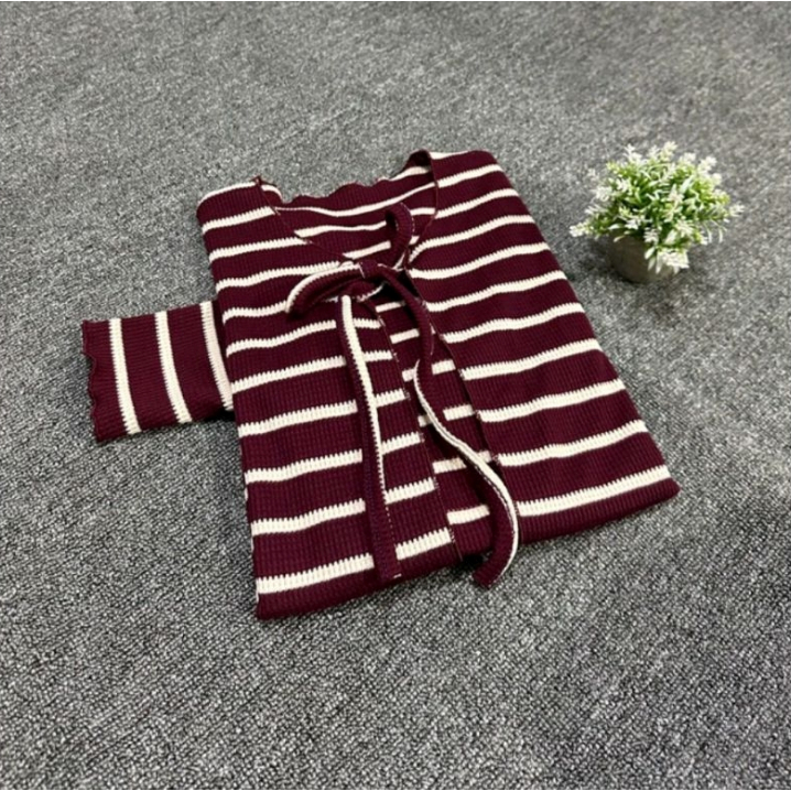 CARDIGAN Crop Salur Fiona Tali Knit Outer Stripe Korean Style