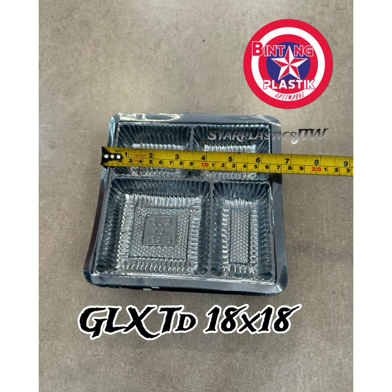 [Per pack 50pcs] Tray GLX / DMS 18x18 Mika Tray Sekat 4 Nasi Box isi 50pcs / utk Dus Kotak Uk 18cm