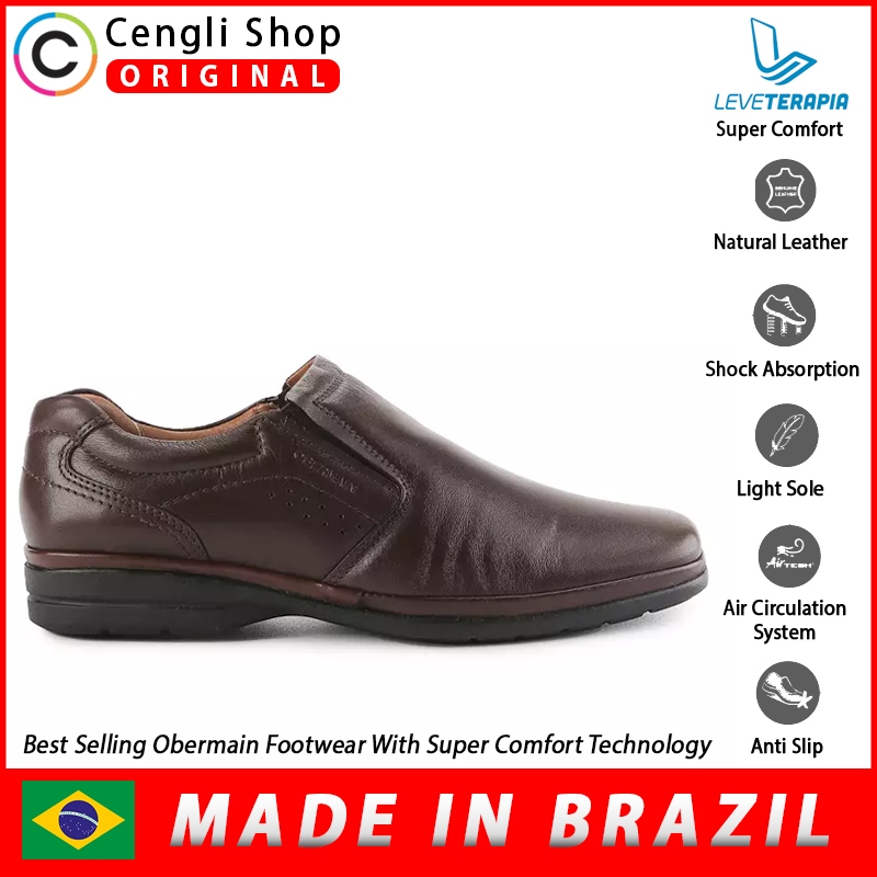 SEPATU OBERMAIN PANTOFEL FORMAL PRIA ORIGINAL KULIT ASLI ORI SLIP ON MADE IN BRAZIL COKLAT BROWN OM0