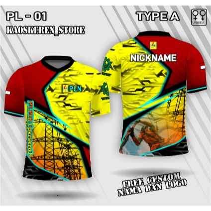jersey pln kaos dinas pln baju dinas pln unisex free custom nama logo
