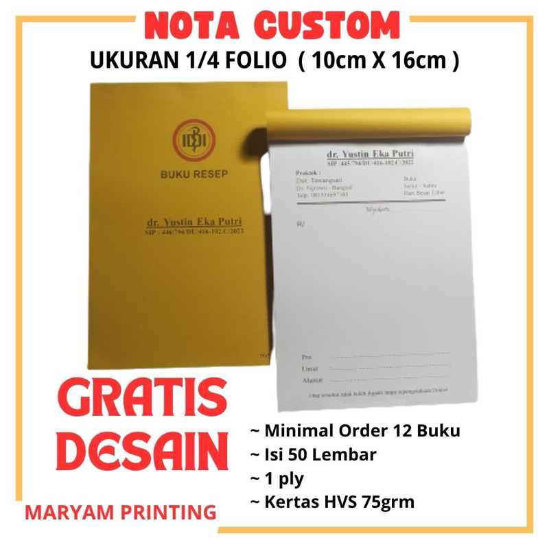 

CETAK NOTA CUSTOM 1/4 FOLIO BUKU RESEP Gratis Desain Gratis Logo nama sendiri Maryam Printing