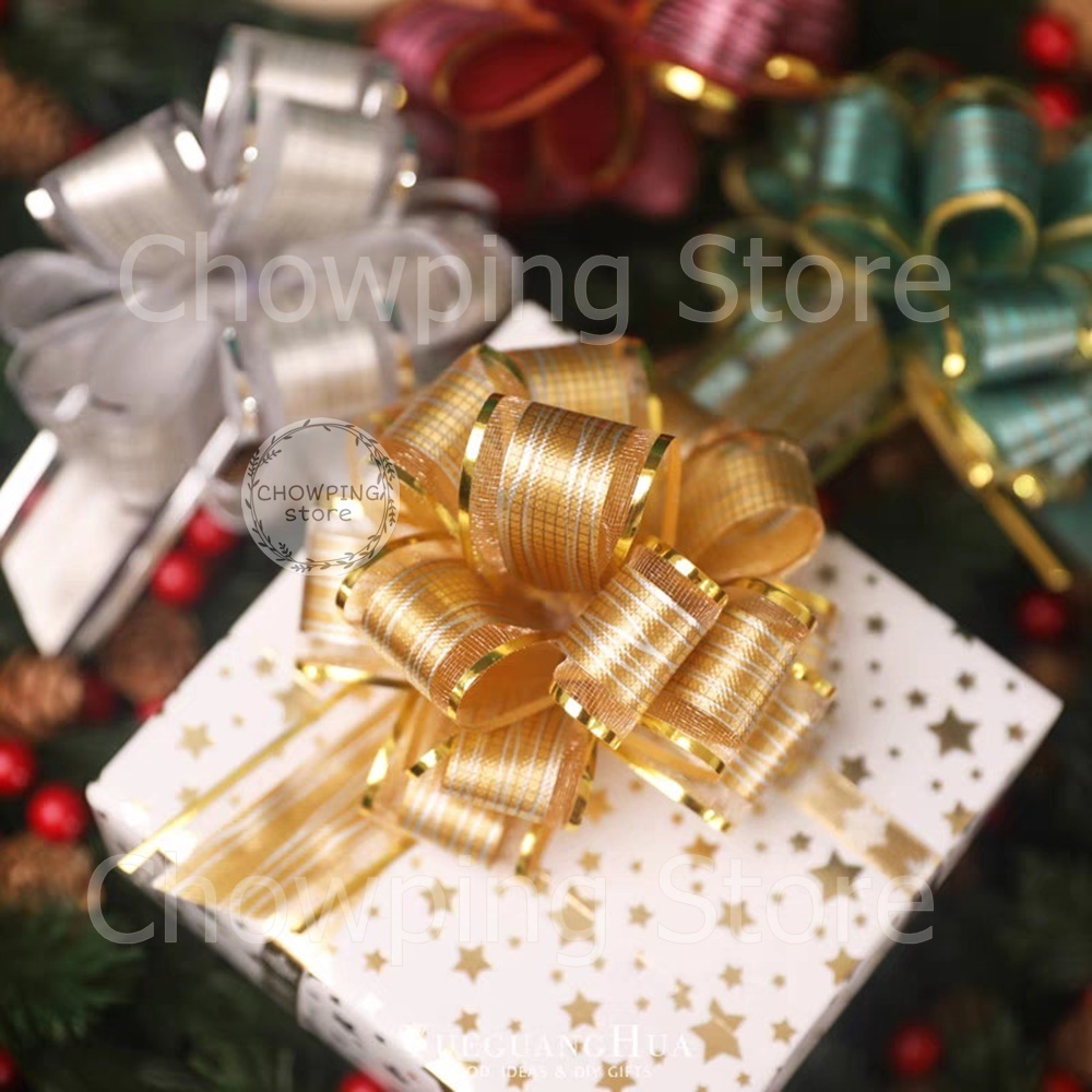 Pita Tarik / Pita Serut Kado Natal Gold Silver Merah Hijau Dekorasi Hampers Parcel Christmas