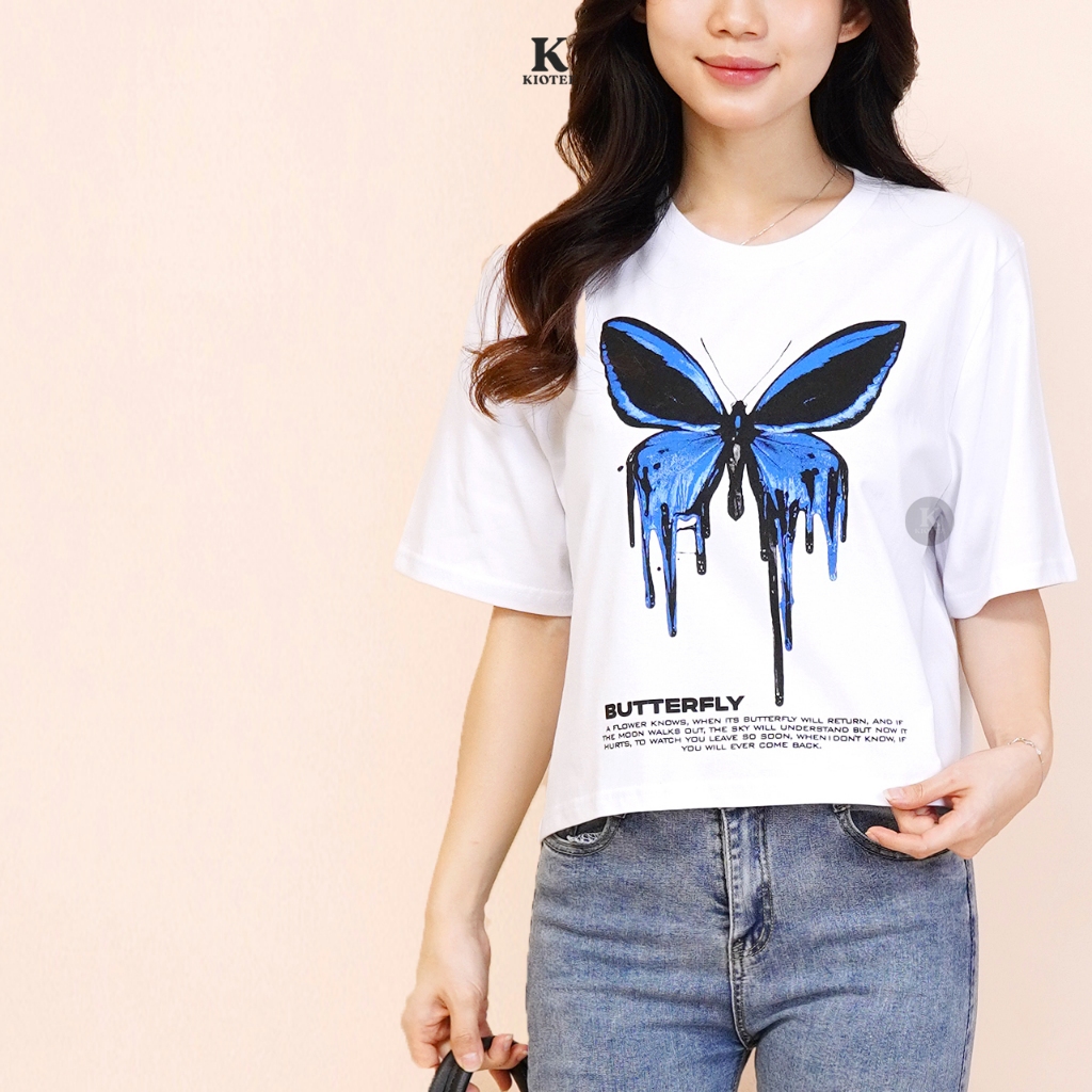 Kioteeshop | Kaos CropTop Kupu Kupu Putih