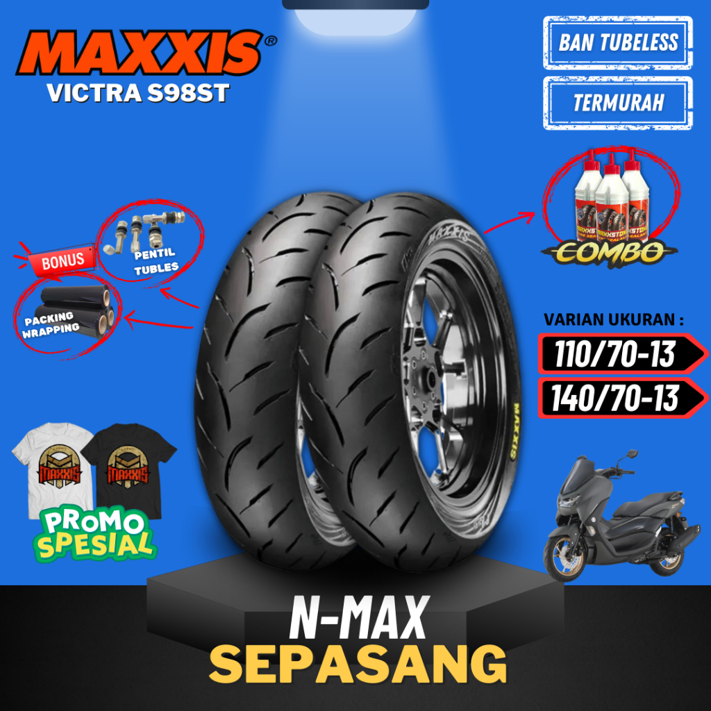 [PAKET SEPASANG MURAH] BAN MAXXIS VICTRA TUBELESS RING 13 ( 110/70-13 & 140/70-13 ) MAXXIS RING 13 B