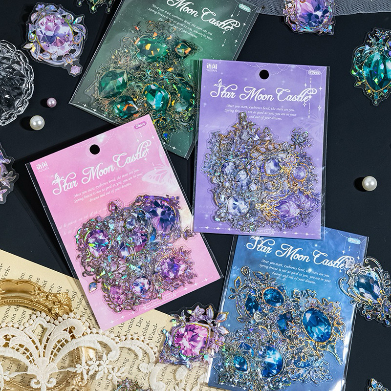 

(7F) sticker transparan hologram gold foil bentuk permata jewel deco hias journaling