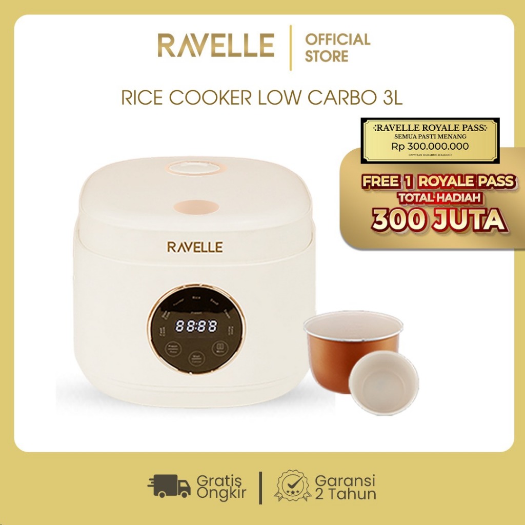 RAVELLE Digital Rice Cooker  Low Carbo 1.2 Liter Nasi (3 Liter) - Penanak Nasi - Low Watt