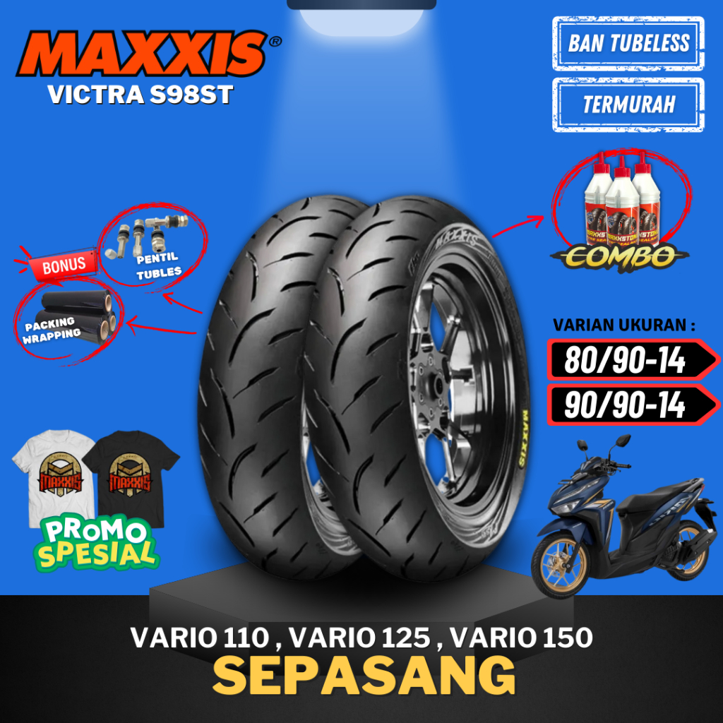 [PAKET SEPASANG MURAH] MAXXIS VICTRA RING 14 ( 80/90-14 & 90/90-14 ) / BAN MAXXIS TUBELESS RING 14 B