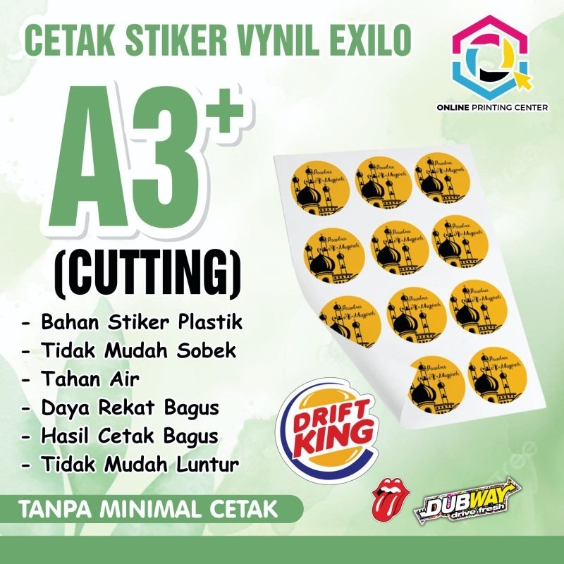 

CETAK STIKER VINYL EXILO + CUTTING UKURAN A3+ TERMURAH BERKUALITAS