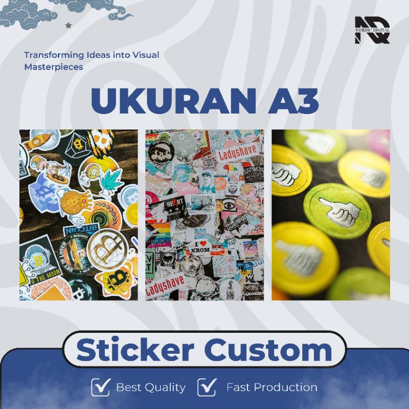 

CETAK STICKER CUSTOM UKURAN A3 - KUALITAS PREMIUM - CROMO VINYL HOLOGRAM CANVAS LUSTER