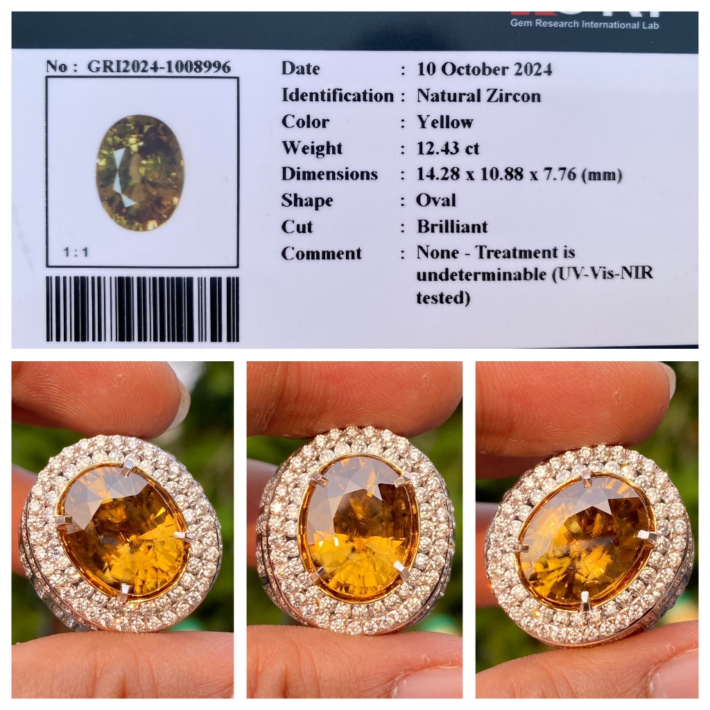 Natural 12.43ct yellow zircon brutal luster memo griZ