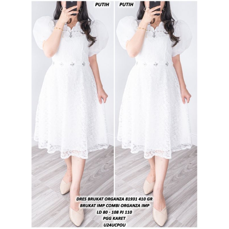 MIDI DRESS BRUKAT BANGKOK PREMIUM DRESS PUTIH SIDI BAPTIS NATAL KE GEREJA ASD 819311 WHITE DRESS