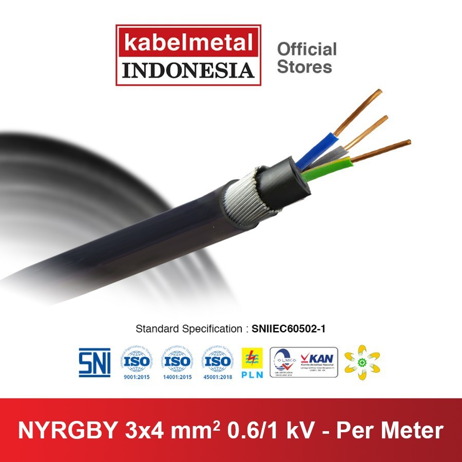 Kabel NYRGBY 3x4 mm Per Meter kabelmetal INDONESIA - Tanam Bawah Tanah Outdoor Kawat Tembaga Tunggal