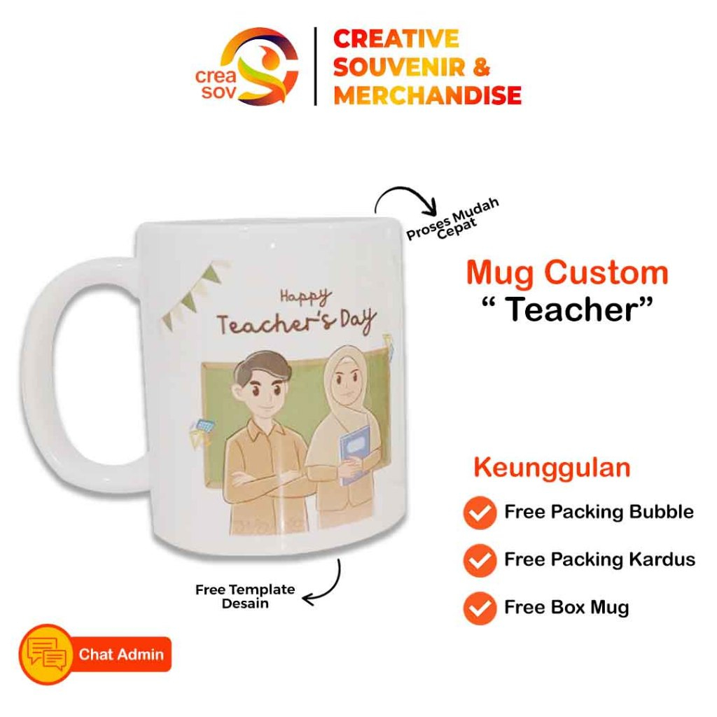 Creasov - Mug Custom Hari Guru Souvenir Hampers Hari Guru Gelas Custom Kado Icon Teacher Kado Guru