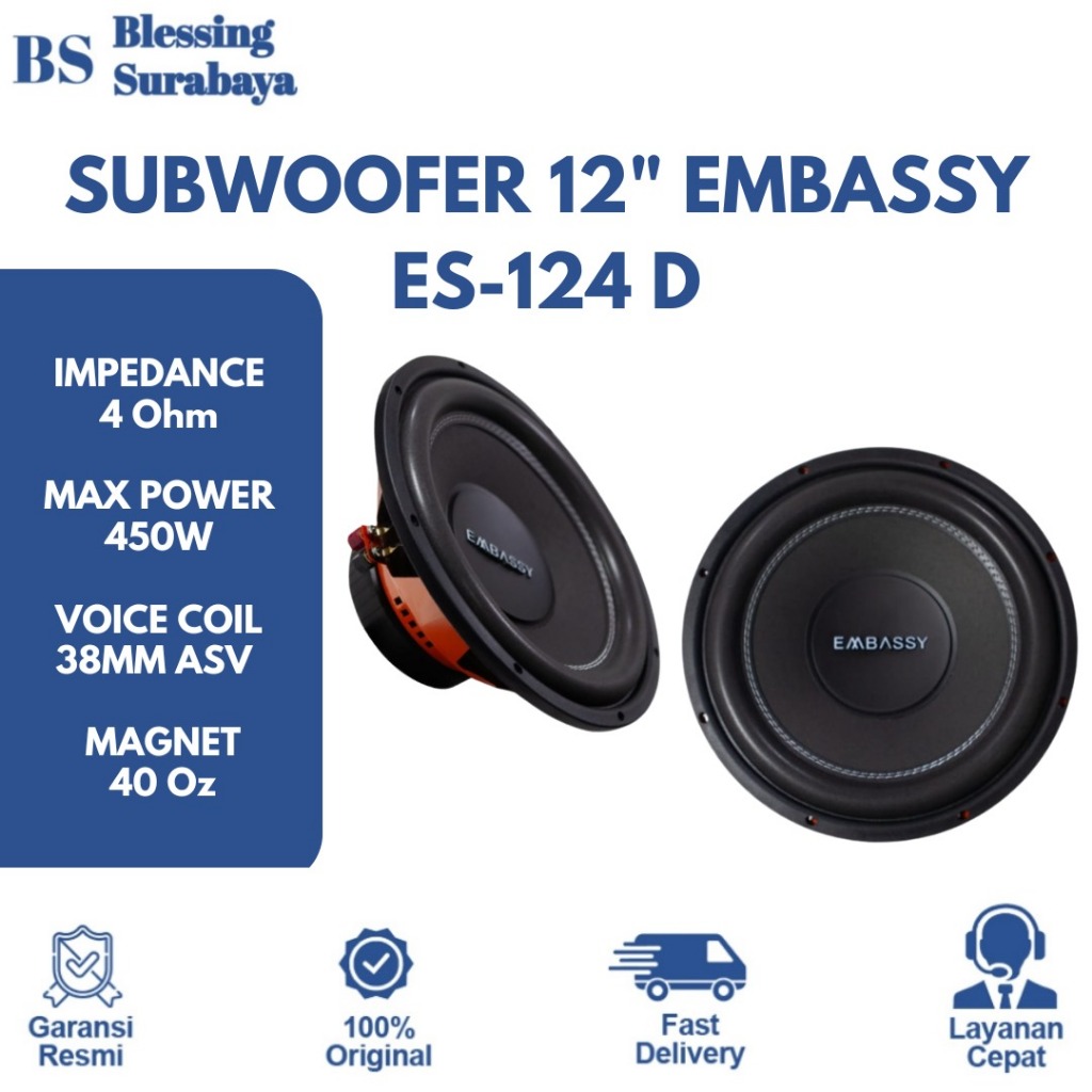 SUBWOOFER EMBASSY ES-124D DOUBLE VOICE COIL 12 INCH