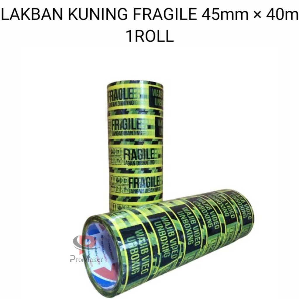 

Lakban Kuning Printing Fragile Jangan di Banting dan video unboxing 45mm x 40 meter Full per Roll (isi 6 Pcs) Mitra Pack