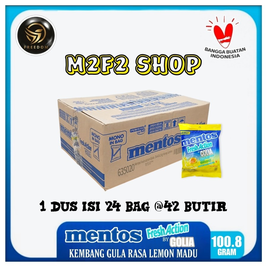 

Mentos Fresh Action By Golia Candy Bag | Permen Kembang Gula Rasa Lemon Madu - 100,8 gr (Kemasan Karton)