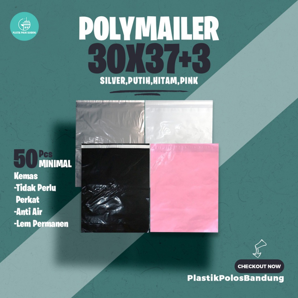 

Plastik Packing Polymailer Lem Permanen Warna Hitam,Peach,putih,silver 30x37+3 cm (harga per 1Pcs Minimal Order 50pcs)